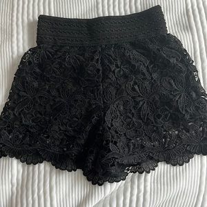 Crochet lace black shorts